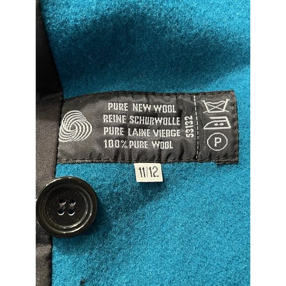 Vintage International Scene Teal Double Breasted Wool Trench Coat Size 11 / 12 - Picture 10 of 15